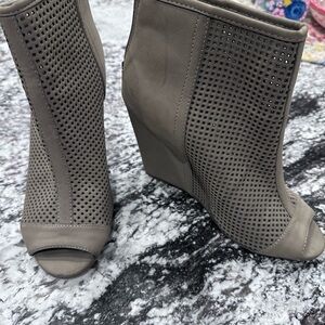 Women's Tan Peep-Toe Wedge Booties